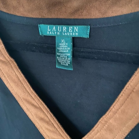 Ralph Lauren Black Sheath Dress with Brown V-Neck Long Sleeves - Picture 4 of 7